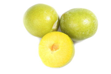 Fresh Yellow Limes Whole and Halved Studio Photography on White Background