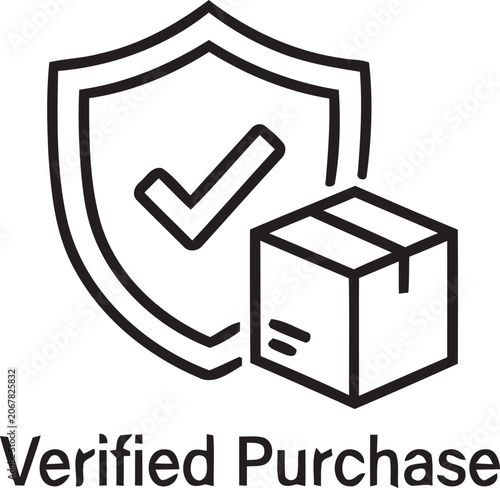 Verified purchase icon with shield checkmark and delivery box vector