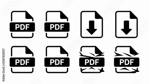 Pdf Document Icons Set Black Flat Pictograms On White Background Representing Portable Document Format Files file icon pictogram