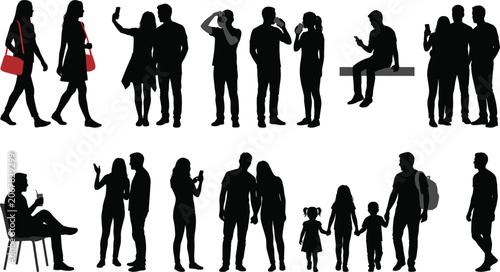 Schilderij op canvas Silhouette set of diverse people engaged in everyday urban activities lifestyle