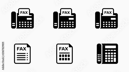 Foto Fax Machine Icons Collection Black Silhouette Style On A Light Gray Background f