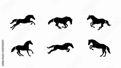 Foto Horse Silhouettes Collection Black Shapes Against A White Background Dynamic Equ