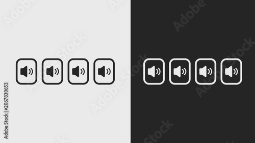 Tableau sur toile Audio Volume Icons Displayed In White And Black A Set Of Four Line style Symbols
