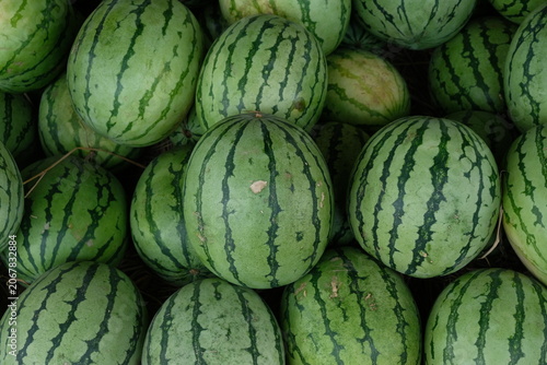 pile of watermelons at a fruit stall. watermelon harvest.