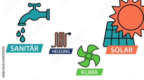 Eco friendly icons for sustainable living with solar energy, water, heating and climate control