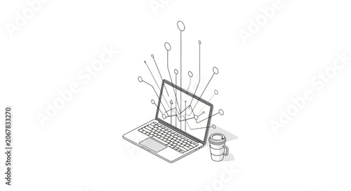 A laptop with a graph on the screen.
