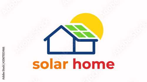 Solar home logo with house and sun