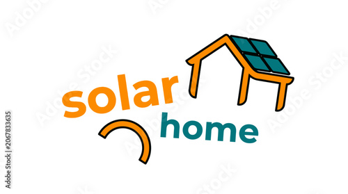 Solar panel house with house with curved line illustration