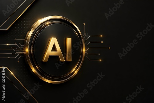 Luxury Golden AI Technology Emblem on Dark Futuristic Background