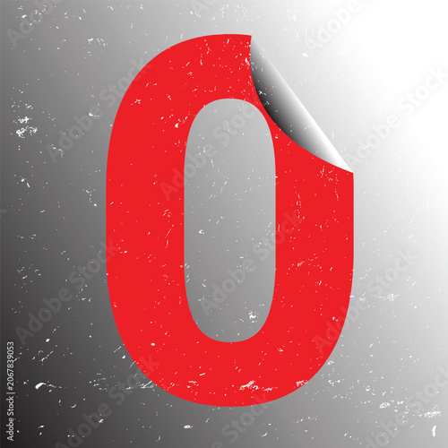 Red letter, peeling sticker, typography element, vector graphic