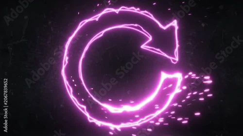 Glowing neon refresh icon with electric light effects