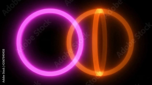 Two glowing neon rings in pink and orange overlapping