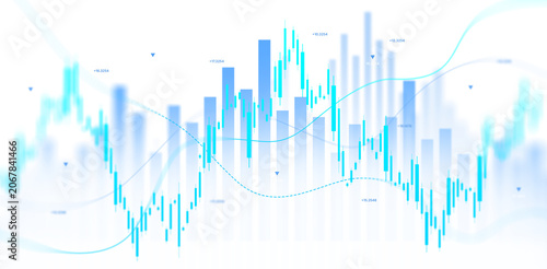 Foto Futuristic stock market candlestick chart with financial data analytics and trad
