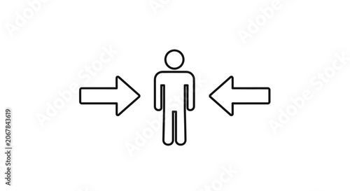 Fotografía Simple line art icon featuring a human figure standing between two opposing arrows
