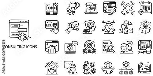 Consulting simple Technical Drawing concept 24 Black and White color icons set .Vector illustration.