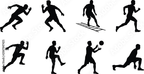Foto Athletic training and running silhouettes set showcasing sprinting agility ladde