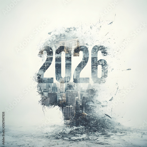 Surreal Profile with the Year 2026 and Cityscape