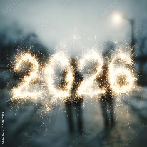 New Year 2026 Written with Sparklers