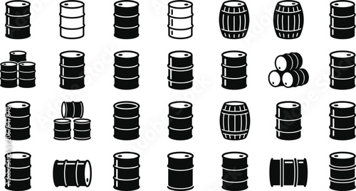 Cuadro en lienzo Barrel icon set with oil drum container barrel metal wooden storage gasoline che