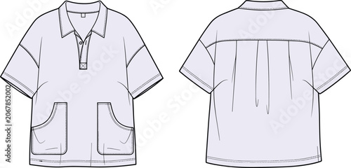 Tableau sur toile Short sleeve shirt technical sketch, patch pockets, pleated back yoke, relaxed h