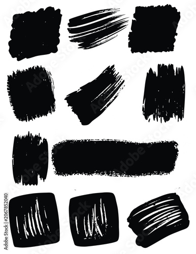 Black Paint Brush Stroke Grunge Texture Vector Swatch Bundle