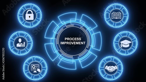Animated process improvement graphic, performance metrics, and business insights from large data sets ,network , business ,technology concept