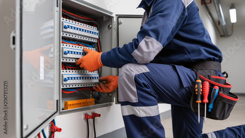 Electrician Working on Electrical Panel