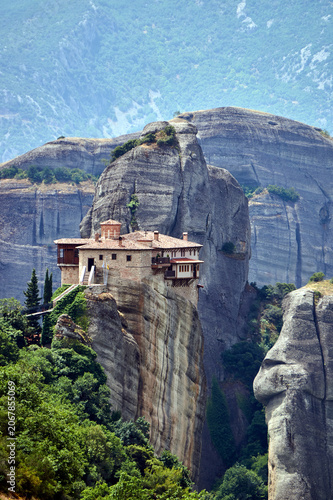 Orthodox, historic monastery on top of a rock in Meteora