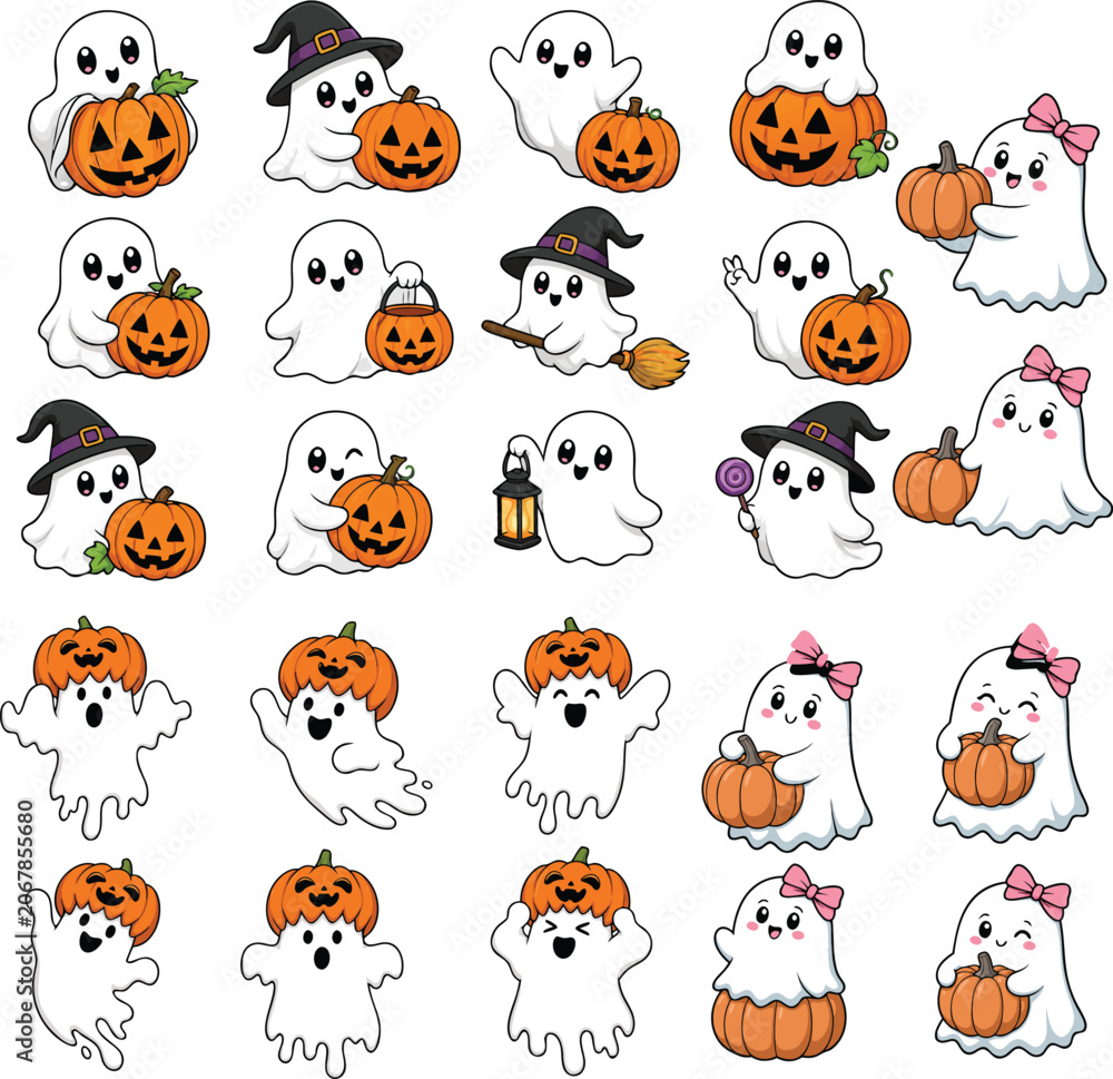 Fototapeta premium Halloween stickers, Cute ghost, Ghost stickers, Pumpkins, Halloween icons