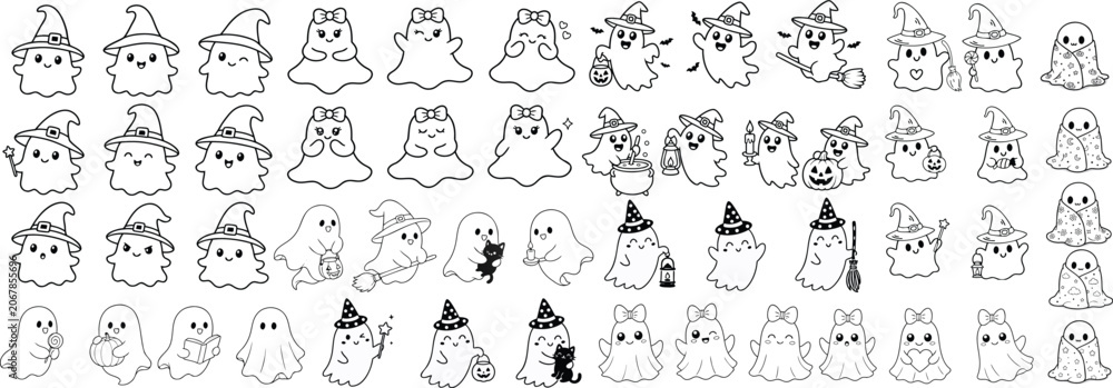 Fototapeta premium Cute Ghosts, Vector Illustration, Illustration of Spooky Ghosts