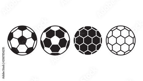 Four Soccer Ball Icons with Different Hexagonal and Pentagonal Grid Patterns