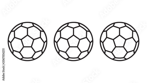 Set of Three Simple Soccer Ball Outline Icons