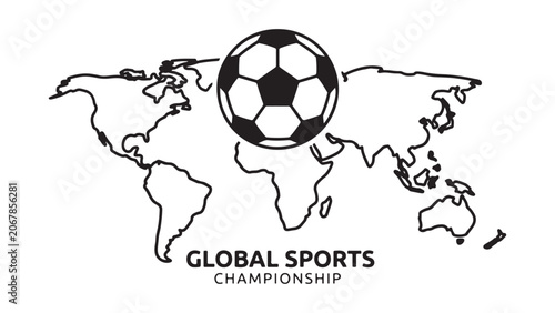 Global Sports Championship Logo with Soccer Ball and World Map