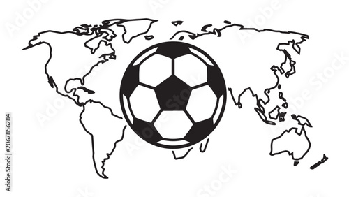 Global Soccer Concept with Football and World Map Outline