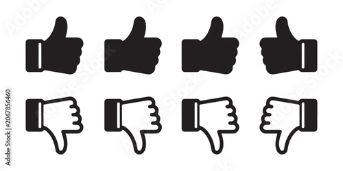 Tableau sur toile Like and dislike hand gesture icons set isolated on checkered background for user interface design