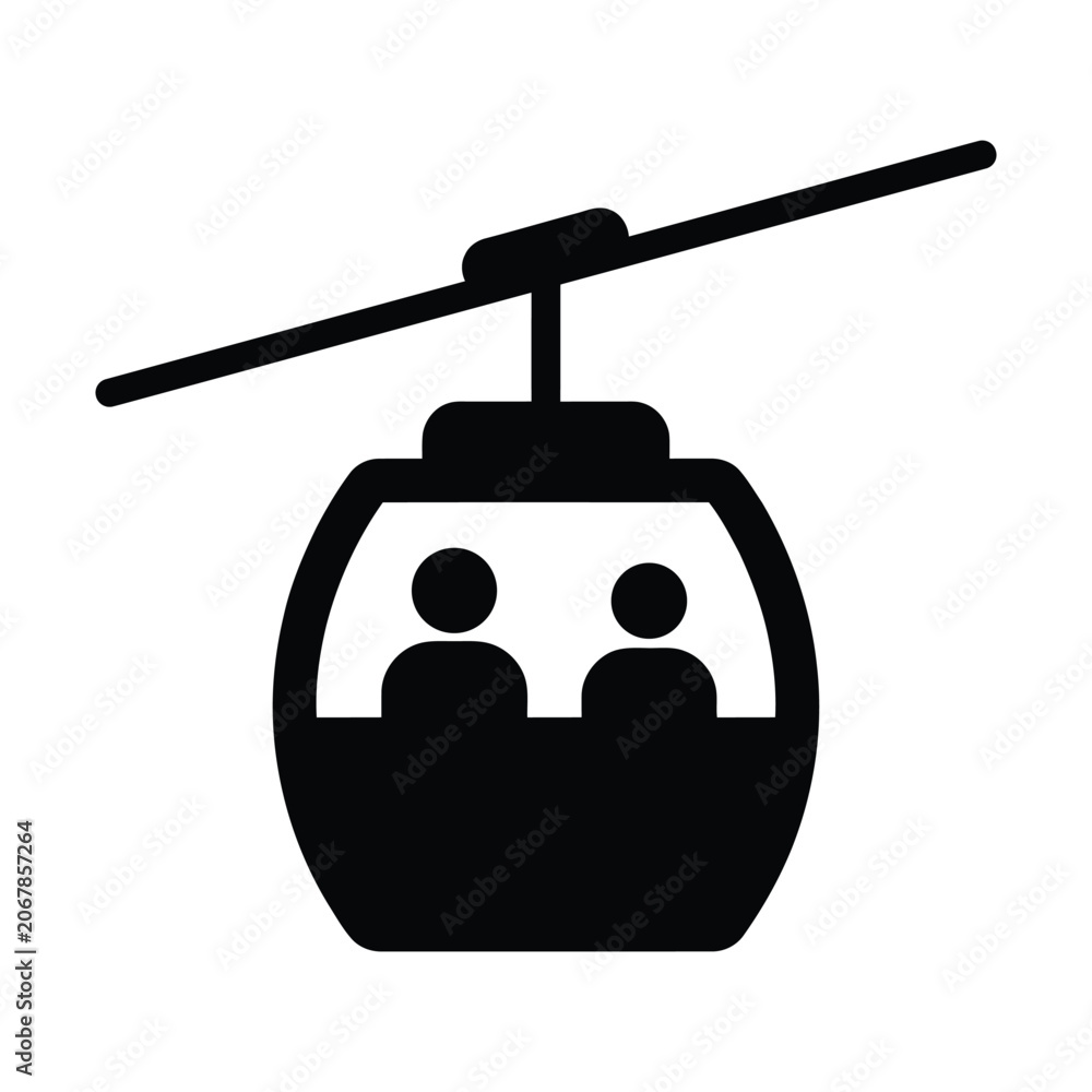 Fototapeta premium Cable car icon silhouette for mountain tourism transportation on white background.