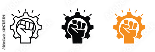 Quadro su tela Will Power Icon Featuring Industrial Strength Labor Symbol for Revolution Motiva