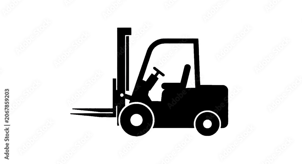 Naklejka premium Minimal black silhouette icon, simple flat vector, bold black shape, no, no shading black silhouette icon of a forklift truck on a, flat icon style