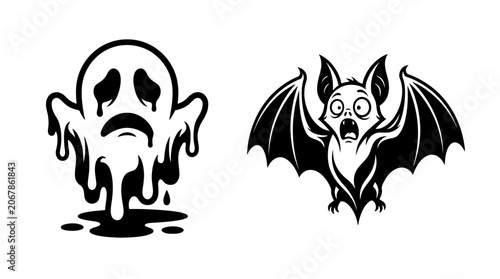 Konstfotografi Scared Bat and Crying Ghost Halloween Icons