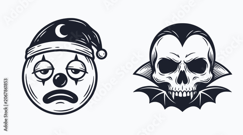 Bilde på lerret Sad Clown and Vampire Skull Contrast
