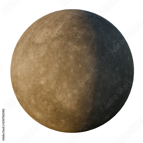 Mercury rocky, cratered planet isolated on transparent background
