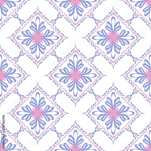Pastel Floral Medallion Seamless Pattern with Ornamental Tile Design