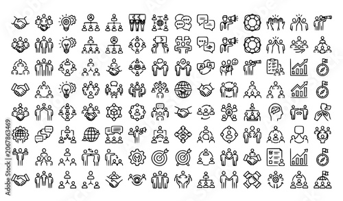 Fotografie Business Marketing Line Icons Set with Sponsorship Partnership Donation Campaign