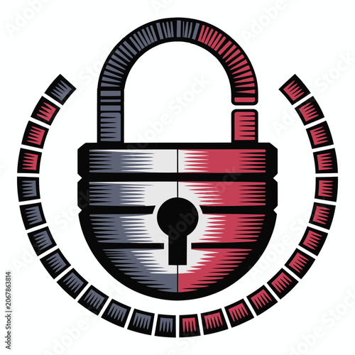 Red Blue Padlock Security Badge T‑Shirt Design – Cybersecurity Lock Icon