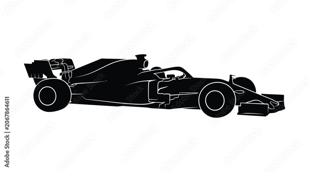 Fototapeta premium Formula one racing car side view black silhouette