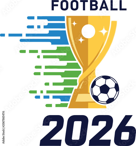 Football 2026 Championship Trophy and Soccer Ball Modern Vector Sports Design