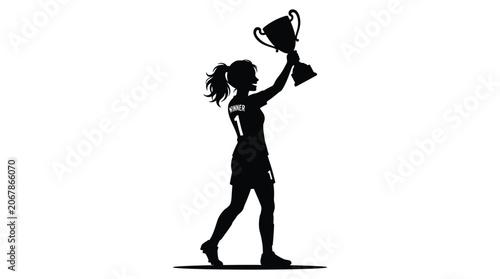 Slika na platnu Female athlete holding trophy black silhouette sportswoman