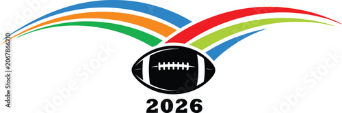 American Football 2026 Logo with Dynamic Color Swooshes Modern Sports Vector Design