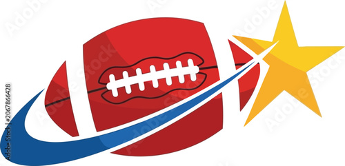 American Football Star Logo with Dynamic Swoosh Modern Sports Vector Illustration