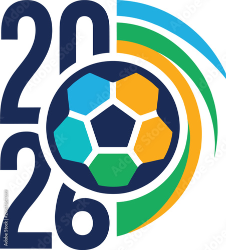 Football 2026 Colorful Soccer Ball Logo with Dynamic Circular Wave Vector Illustration